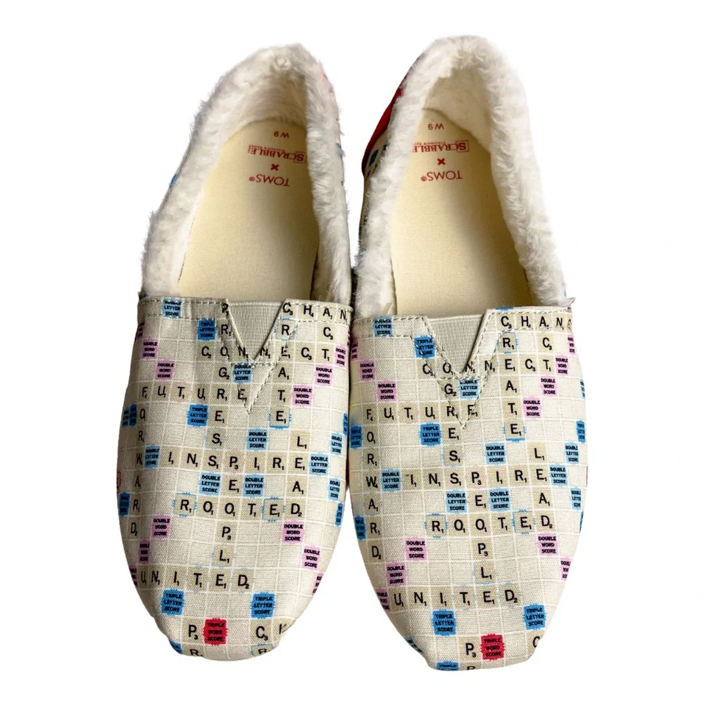 TOMS x SCRABBLE Alpargata Classic Canvas Slip On Flats Size 9 NEW - Picture 1 of 8